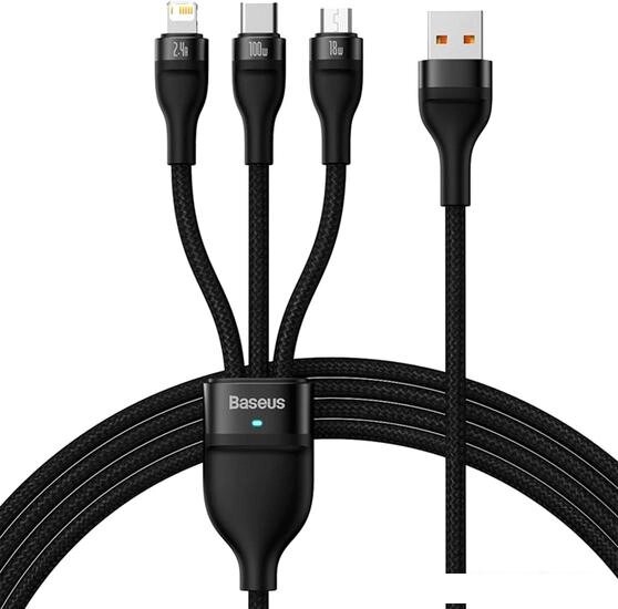 Кабель Baseus CASS030001 USB-A - USB-C, microUSB, Lightning (1.2 м, черный) от компании Интернет-магазин marchenko - фото 1