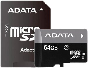 Карта памяти A-data premier microsdxc UHS-I U1 class 10 64GB (AUSDX64GUICL10-RA1)