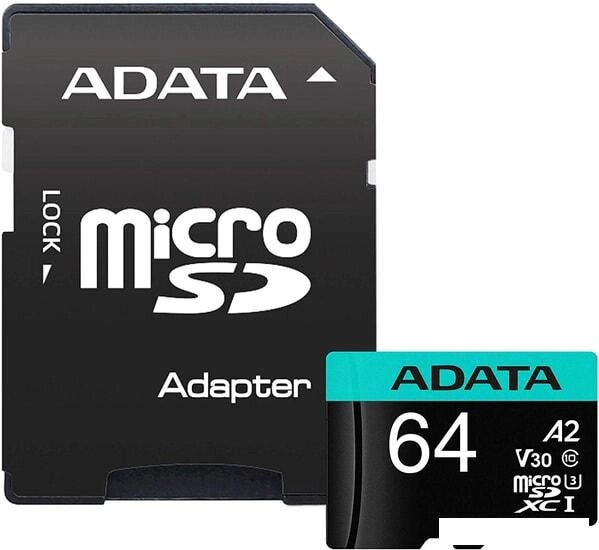 Карта памяти A-Data Premier Pro AUSDX64GUI3V30SA2-RA1 microSDXC 64GB (с адаптером) от компании Интернет-магазин marchenko - фото 1