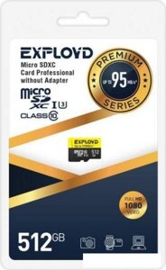 Карта памяти Exployd Premium Series microSDXC 512GB EX512GCSDXC10UHS-1-ELU3 (с адаптером)