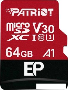 Карта памяти Patriot microSDXC EP Series PEF64GEP31MCX 64GB (с адаптером)