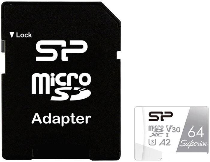Карта памяти Silicon-Power Superior microSDXC SP064GBSTXDA2V20SP 64GB (с адаптером) от компании Интернет-магазин marchenko - фото 1