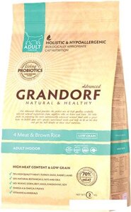 Корм для кошек Grandorf 4 Meat&Brown Rice Living Probiotics Adult Indoor 2 кг