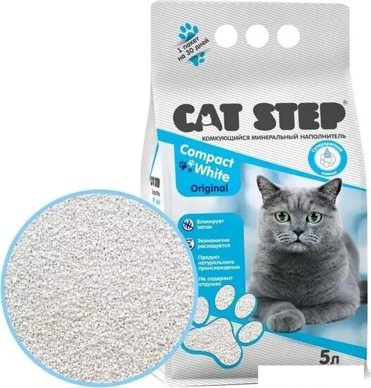 Наполнитель для туалета Cat Step Compact White Original (без запаха) 5 л от компании Интернет-магазин marchenko - фото 1