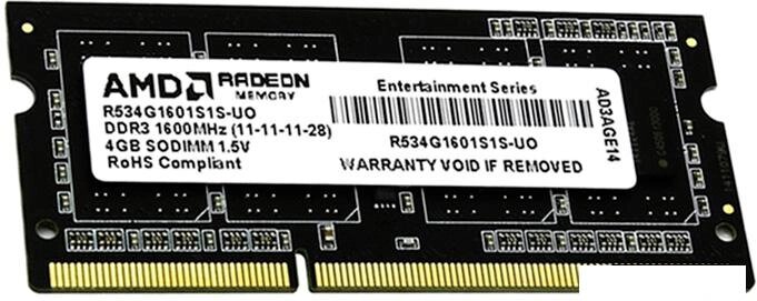 Оперативная память AMD Radeon Entertainment 4GB DDR3 SO-DIMM (R534G1601S1S-UO) от компании Интернет-магазин marchenko - фото 1