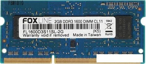 Оперативная память Foxline 8GB DDR3 SODIMM PC3-12800 FL1600D3S11L-8G от компании Интернет-магазин marchenko - фото 1