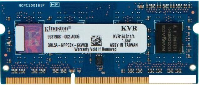 Оперативная память Kingston ValueRAM 4GB DDR3 SO-DIMM PC3-12800 (KVR16LS11/4) от компании Интернет-магазин marchenko - фото 1