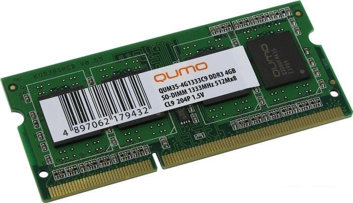 Оперативная память QUMO 4GB DDR3 SODIMM PC3-10600 QUM3S-4G1333С9 от компании Интернет-магазин marchenko - фото 1