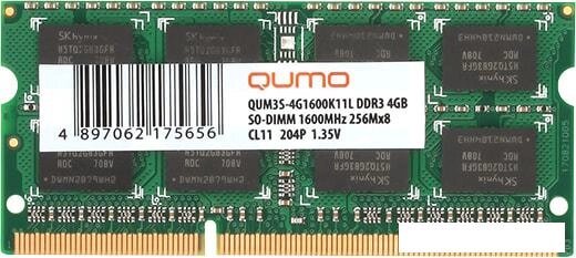 Оперативная память QUMO 4GB DDR3 SODIMM PC3-12800 QUM3S-4G1600K11L от компании Интернет-магазин marchenko - фото 1
