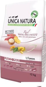 Сухой корм для собак Unica Natura Unico Maxi с уткой, рисом и картофелем 12 кг