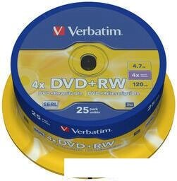 DVD+RW диск Verbatim 4.7Gb 4x Verbatim DLP Silver по 25 шт. CakeBox 043489