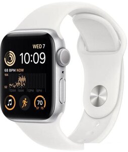 Умные часы Apple Watch SE 2 40 мм (алюминиевый корпус, серебристый/белый, спортивный силиконовый рем