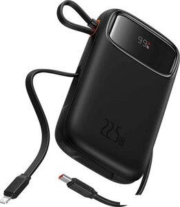 Внешний аккумулятор Baseus Qpow2 Dual-Cable Digital Display Fast Charge Power Bank 22.5W 10000mAh (черный)