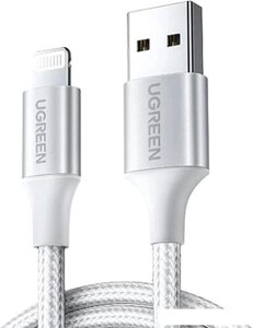 Кабель Ugreen US199 60161 USB Type-A - Lightning (1 м, белый/серебристый)