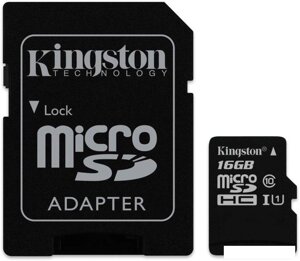 Карта памяти Kingston microSDHC (Class 10) U1 16GB + адаптер [SDCIT/16GB]