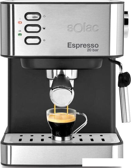 Рожковая помповая кофеварка Solac Espresso 20 Bar (нержавеющая сталь) от компании Интернет-магазин marchenko - фото 1