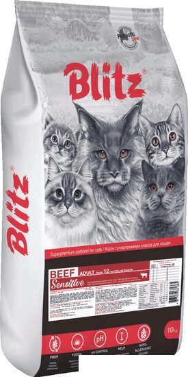 Сухой корм для кошек Blitz Sensitive Beef Adult All Breeds (с говядиной) 10 кг от компании Интернет-магазин marchenko - фото 1