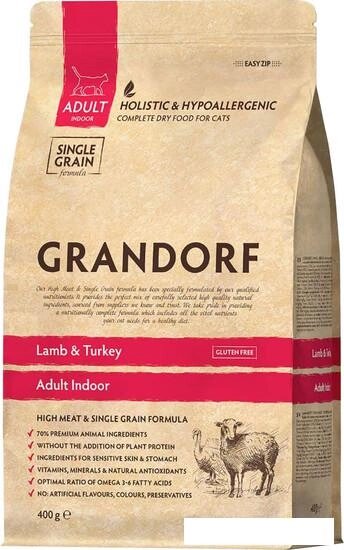 Сухой корм для кошек Grandorf Lamb&Turkey Adult Indoor (ягненок и индейка) 400 г от компании Интернет-магазин marchenko - фото 1