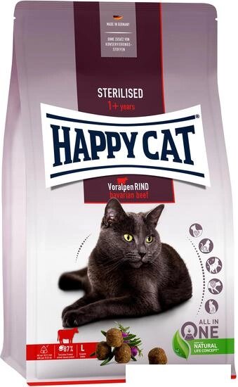 Сухой корм для кошек Happy Cat Sterilised Voralpen-Rind Баварская говядина 10 кг от компании Интернет-магазин marchenko - фото 1