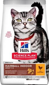 Сухой корм для кошек Hill's Science Plan Hairball Indoor Chicken для выведения шерсти из желудка у домашних кошек, с