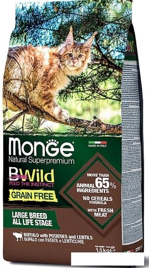 Сухой корм для кошек Monge BWild Cat Grain Free Buffalo 1.5 кг от компании Интернет-магазин marchenko - фото 1