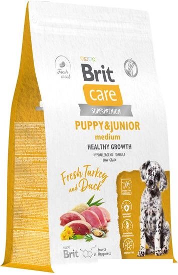 Сухой корм для собак Brit Dog Puppy&Junior Medium Healthy Growth с индейкой и уткой 1.5 кг от компании Интернет-магазин marchenko - фото 1