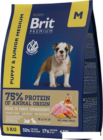 Сухой корм для собак Brit Premium Dog Puppy and Junior Medium курица 8 кг от компании Интернет-магазин marchenko - фото 1