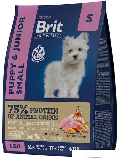 Сухой корм для собак Brit Premium Dog Puppy and Junior Small курица 3 кг от компании Интернет-магазин marchenko - фото 1