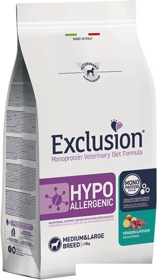 Сухой корм для собак Exclusion Monoprotein Vet Diet Hypoallergenic Medium&Large Breed Venison&Potato (для средних и от компании Интернет-магазин marchenko - фото 1