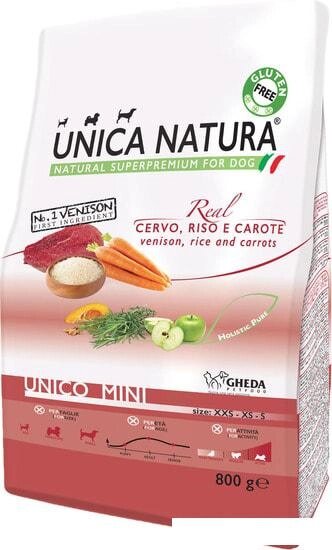 Сухой корм для собак Unica Natura Unico Mini с олениной, рисом и морковью 800 г от компании Интернет-магазин marchenko - фото 1