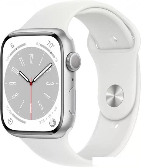 Умные часы Apple Watch Series 8 45 мм (алюминиевый корпус, серебристый/белый, спортивный силиконовый от компании Интернет-магазин marchenko - фото 1