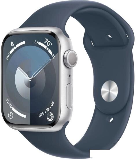 Умные часы Apple Watch Series 9 45 мм (алюминиевый корпус, серебристый/грозовой синий, спортивный си от компании Интернет-магазин marchenko - фото 1