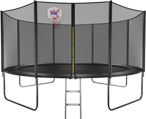 Батут GetActive Jump 14ft - 435 см лестница, сетка, кольцо (черный)