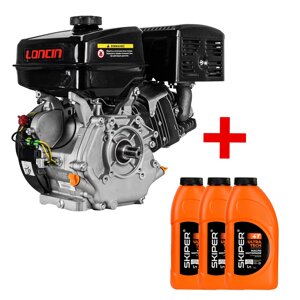 Двигатель бензиновый LONCIN G390F (ШЛИЦ) + 3 шт. Масло моторное 4-х тактное SKIPER 1 л