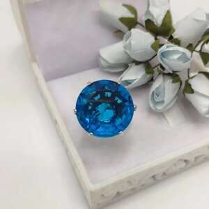Кольцо (размер 17) с фианитом "голубой топаз"серебрение толщиной 12 микрон (20253-309)