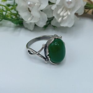 Зеленое кольцо размер 20, хризопраз, серебрение 12 микрон, бренд "Жемчужина"