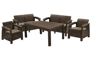Набор уличной мебели (две двухместные скамьи, стол, два кресла) CORFU FIESTA, коричневый