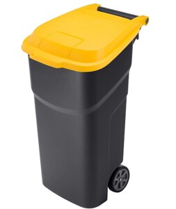 Урна для мусора на колесах Atlas 100л. черная с желтой крышкой