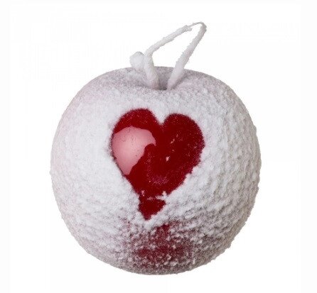 Яблоко декор. с сердцем заснеженное, 9см, красный/белый от компании ООО "Спрингхауз" - фото 1