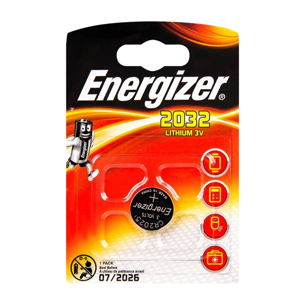 Батарейка литиевая дисковая Energizer "CR2032", 1 шт. от компании «Офистон маркет» - фото 1