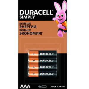 Батарейки алкалиновые Duracell "Simply LR03/MN2400 (AAA)4 шт