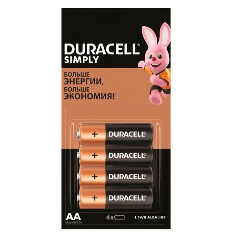 Батарейки алкалиновые Duracell "Simply LR6/MN1500 (AA)", 4 шт от компании «Офистон маркет» - фото 1