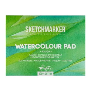 Блок бумаги для акварели "Sketchmarker", А3, 300 г/м2, 10 листов, крупнозернистая