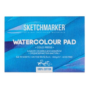 Блок бумаги для акварели "Sketchmarker", А5, 300 г/м2, 10 листов, среднезернистая