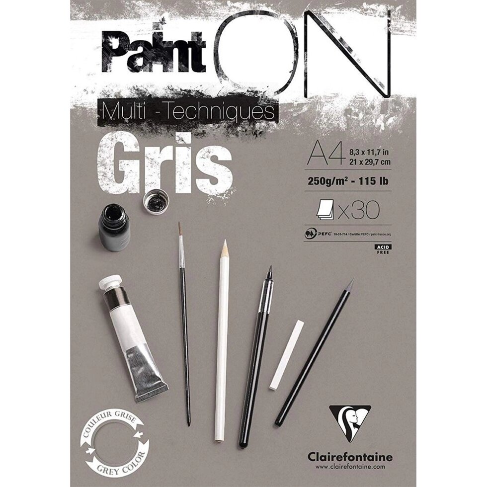 Блок-склейка "Paint'On" Gris, А4, 250 г/м2, 30 листов от компании «Офистон маркет» - фото 1