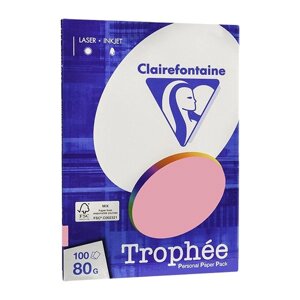 Бумага цветная "Trophée", А4, 100 листов, 80 г/м2, розовый пастельный
