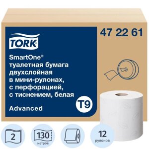 Бумага туалетная в мини-рулонах TORK "Advanced T9 SmartOne", 2 слоя, 130 м (472261)