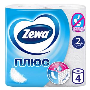 Бумага туалетная "Zewa Plus", 2 слоя, 4 рулона