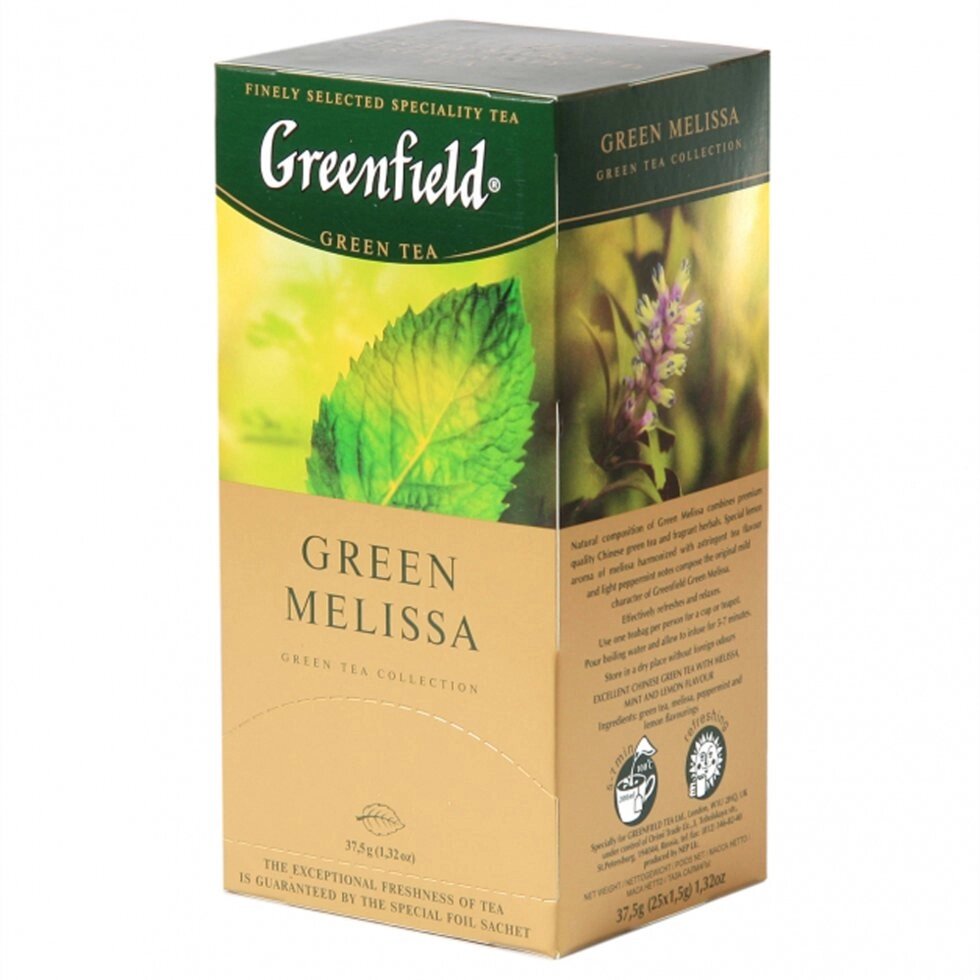 Чай "Greenfield" Green Melissa, 25 пакетиковx1.5 г, зеленый от компании «Офистон маркет» - фото 1