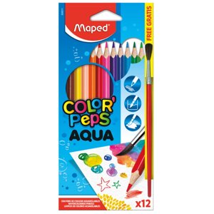 Цветные карандаши Maped "Aqua"кисточка, 12 цветов